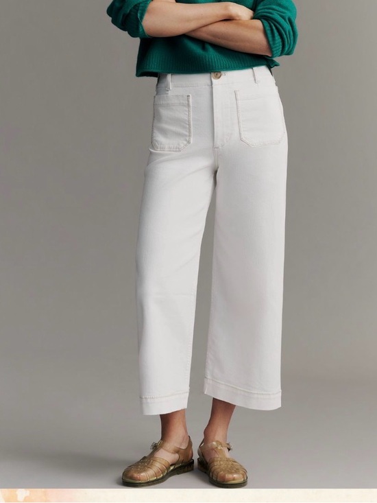 Anthropologie Pants - Anthropologie White Cropped Wide-Leg chino pants sz 27